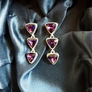 Deep Purple Glass Triangle Dangle Earrings